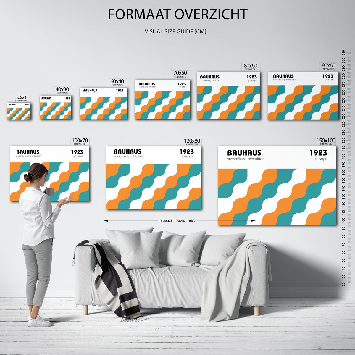 Golvend lijnenspel – geometrische poster in Bauhaus-stijl van WallArtistic