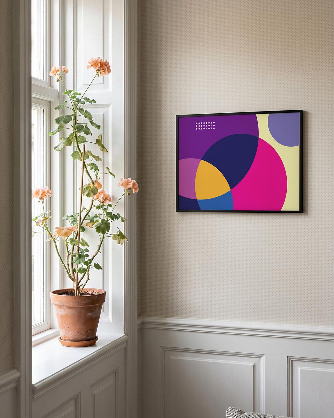 Cirkelvormen en kleur – liggende Bauhaus poster voor aan de muur
