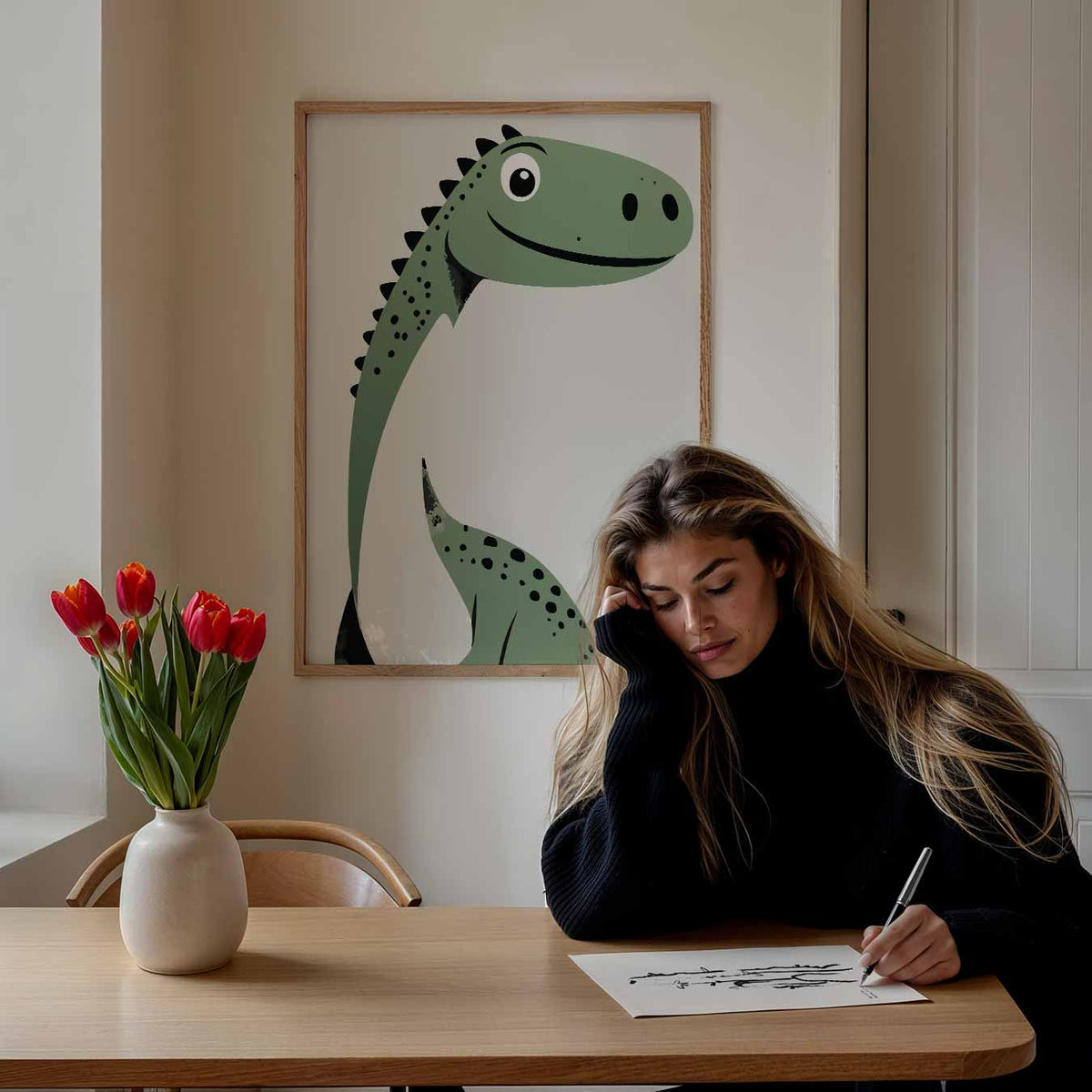 Schattige Dino – staande muurposter voor de kinderkamer