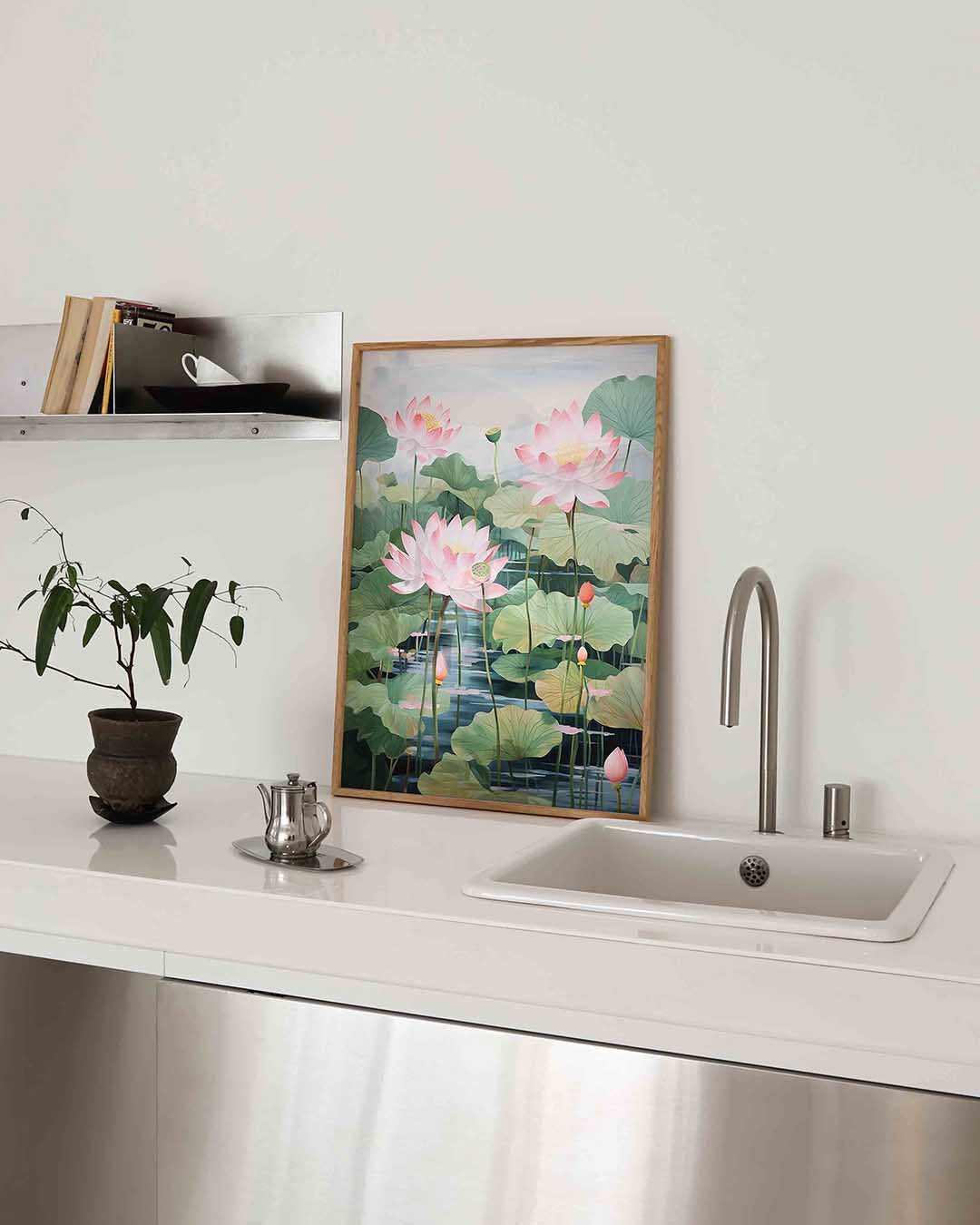 Lotusbloemen en bladeren – Aziatische poster in staand formaat