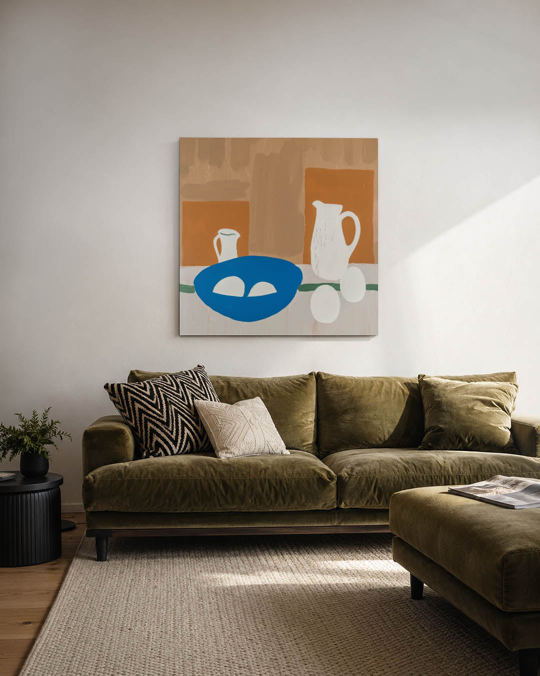 Eenvoudige vormen kunstwerk – derde productweergave – dit kunstwerk toont een compositie van eenvoudige vormen met een blauwe
