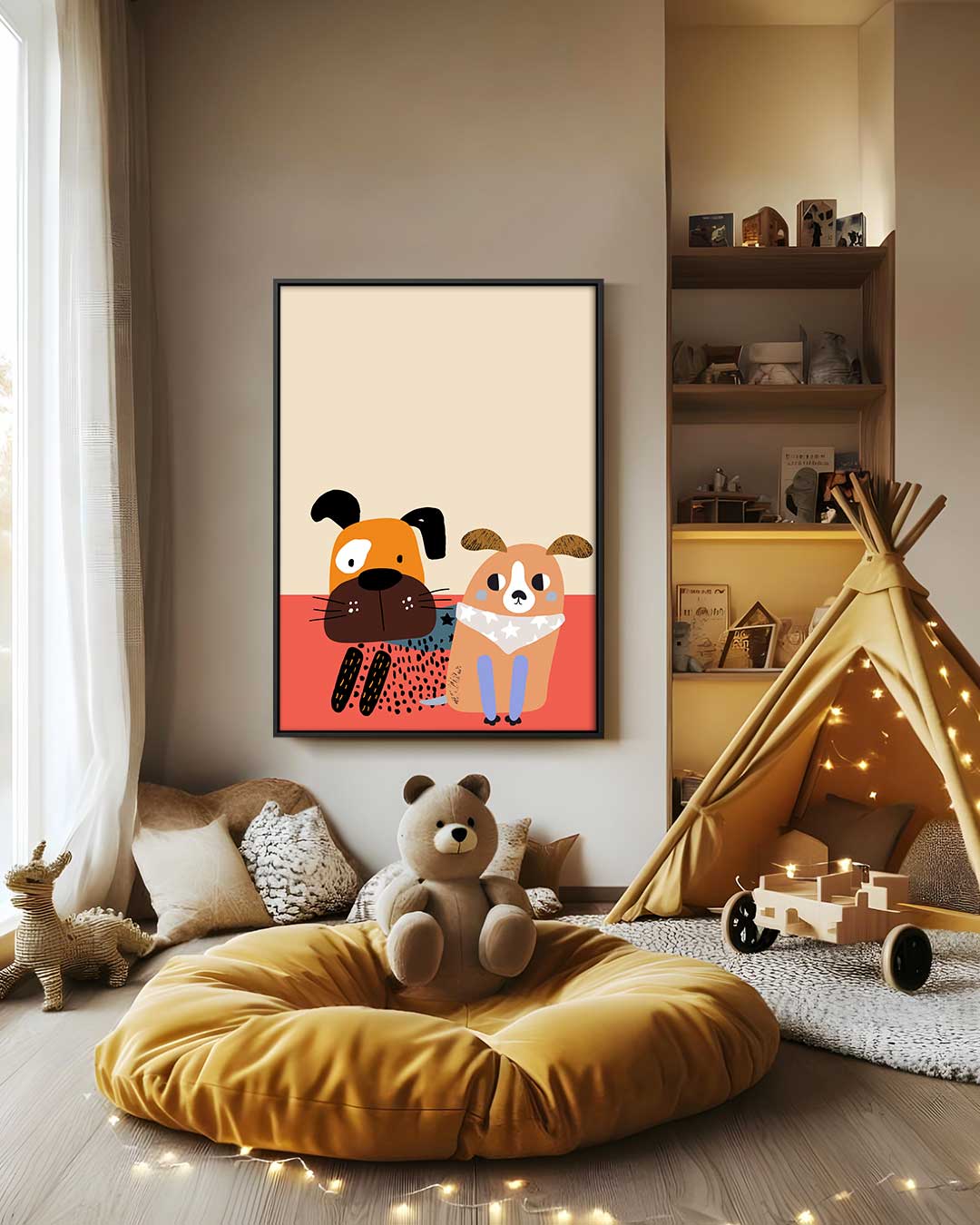 Vrolijk Hondenkunstwerk – modern portret kunstwerk van WallArtistic