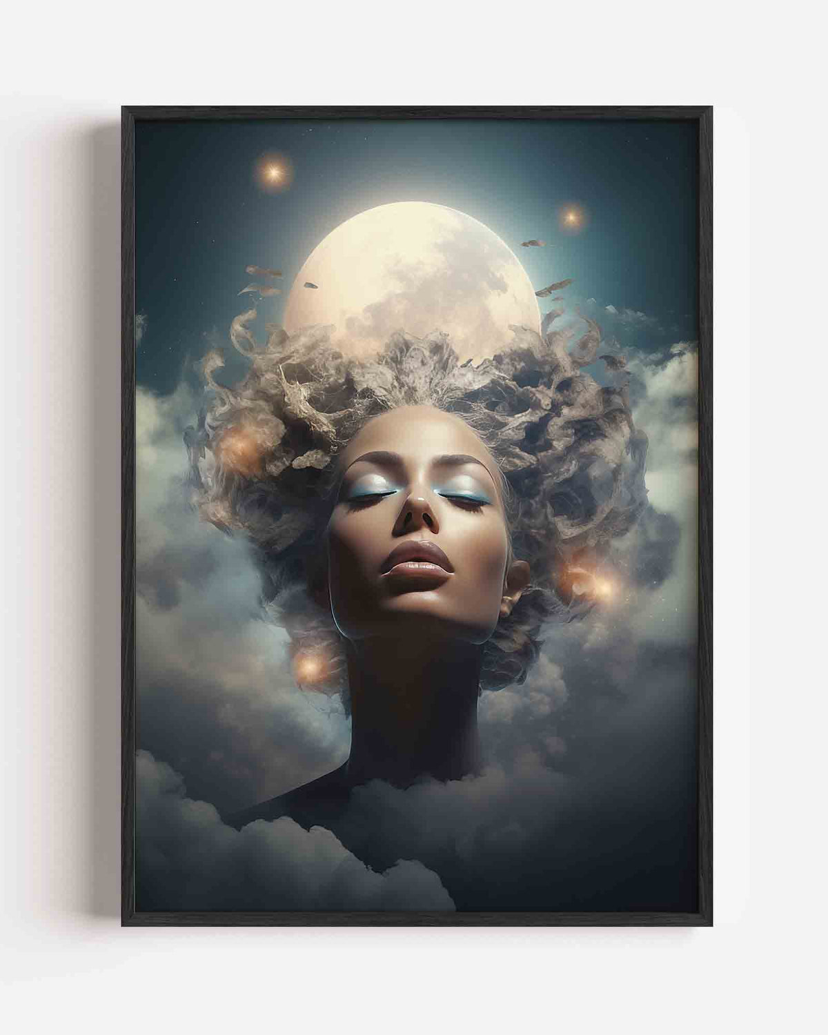 Vrouw met maan – surrealistische portret poster als wanddecoratie