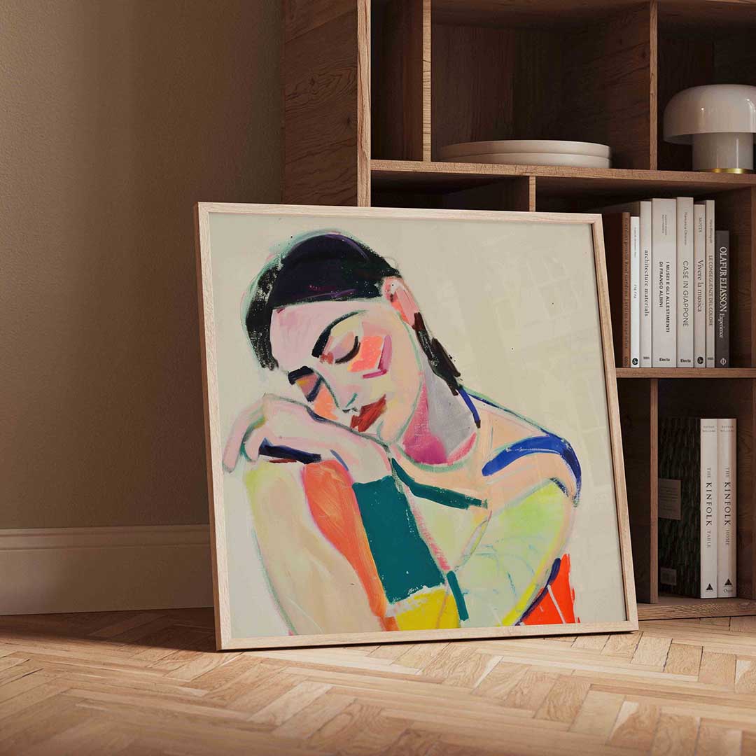Dromende vrouw – moderne wandkunst als vierkante poster