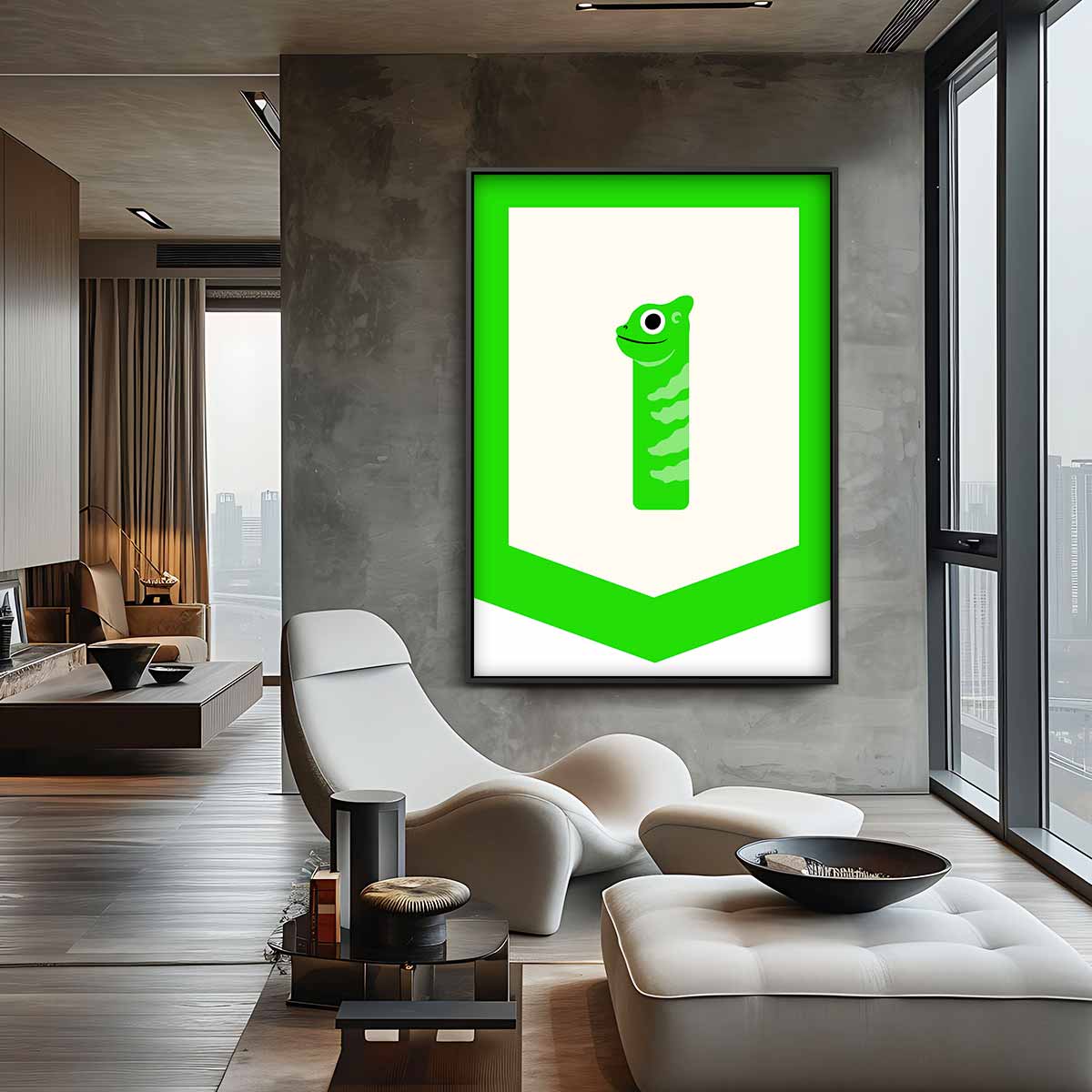 Vrolijke Gecko Illustratie – canvas wanddecoratie in portret formaat