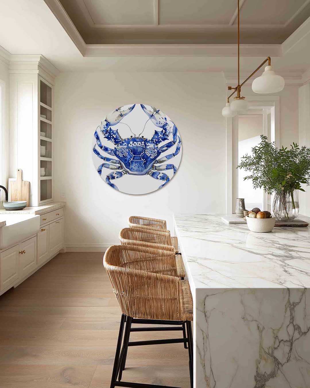 Blauwe krab – Pop Art muurcirkel als ronde wanddecoratie
