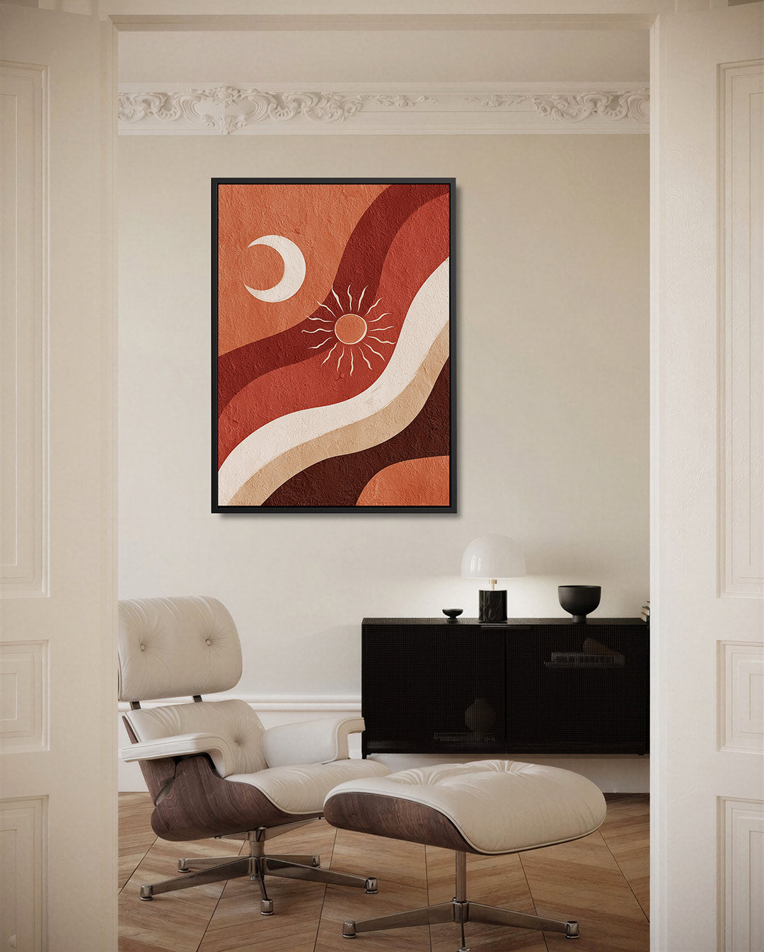 Golvende zon en maan – staand wanddecoratie kunstwerk