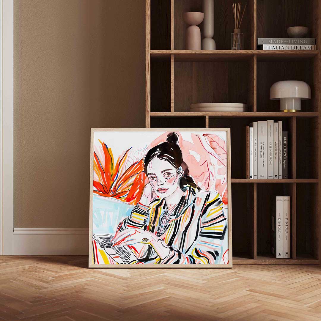 Vrouw met boek – portret poster in vierkant formaat