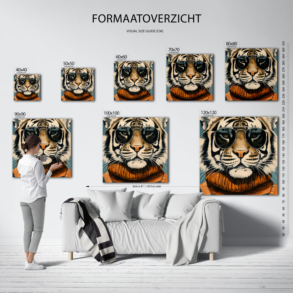 Tijger met zonnebril – vierkante muurposter met dierenthema