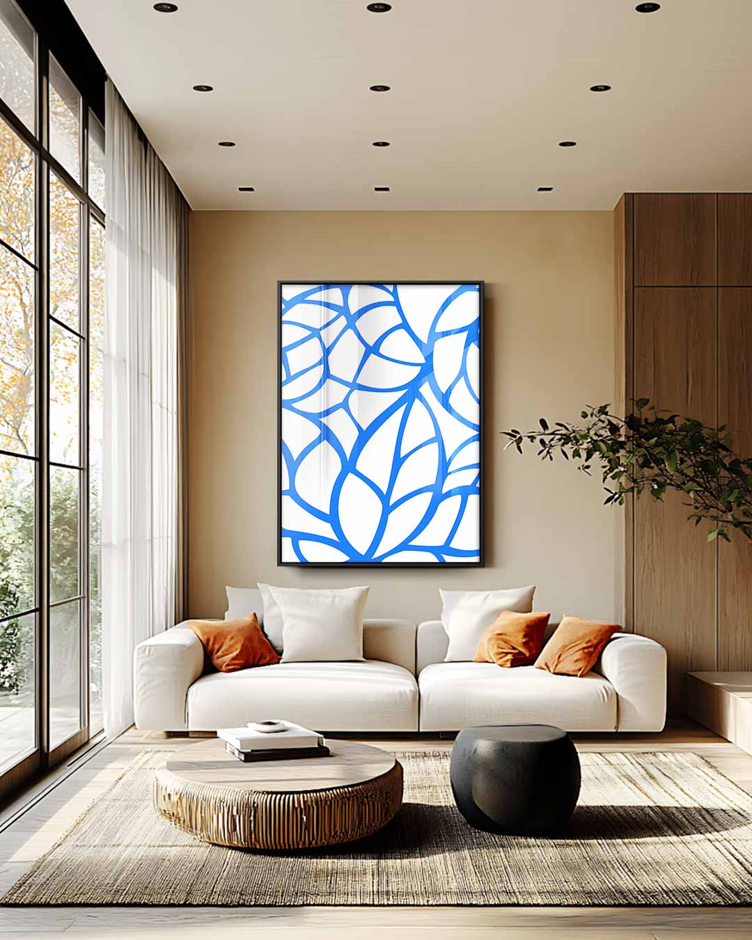 Abstract Blauw Kunstwerk – staande wandkunst voor woonkamer of interieur