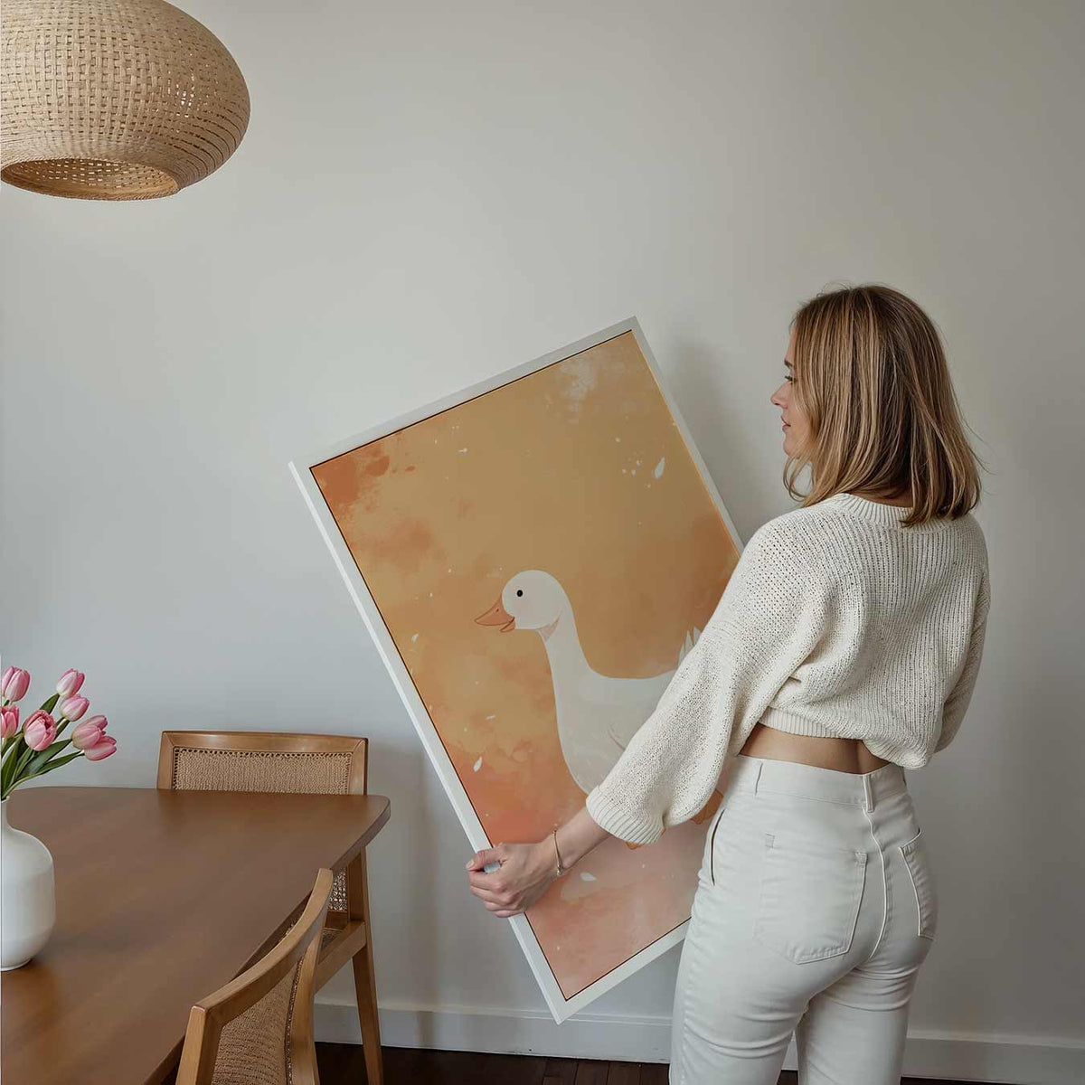 Vrolijke Gans Kunstposter – kids poster als vrolijke staande wanddecoratie