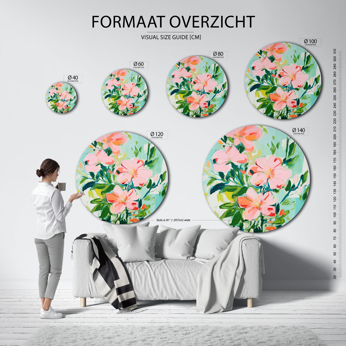 Bloemen en bladeren – abstracte wandkunst met textuur als muurcirkel