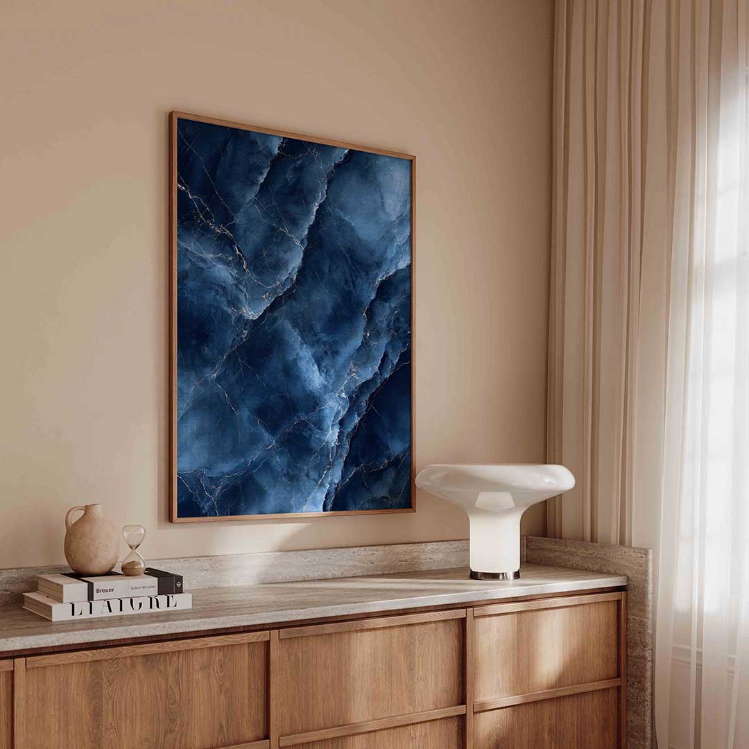 Blauwe marmerstructuur – abstracte poster in staand formaat