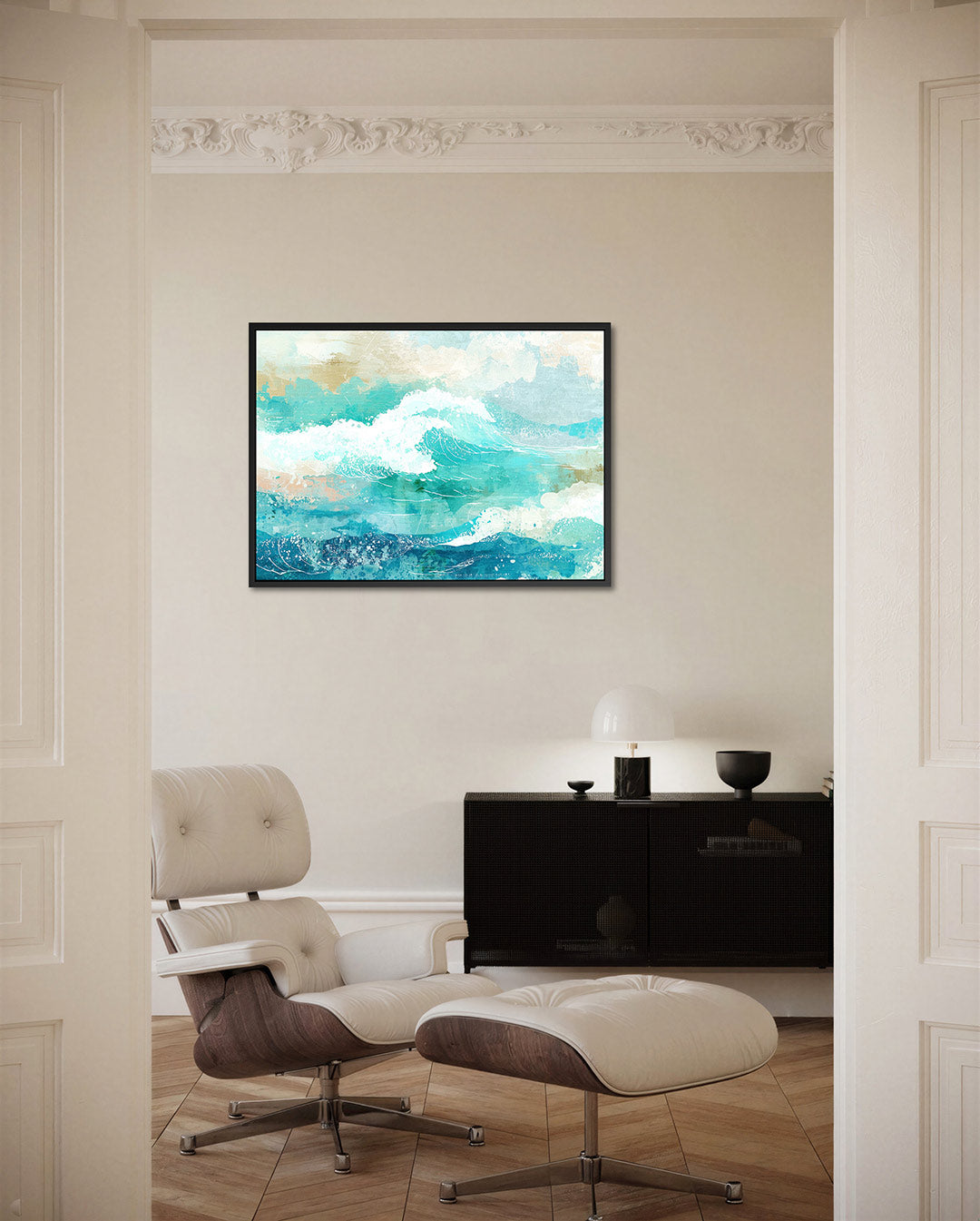 Dynamische oceaangolven – liggende wanddecoratie