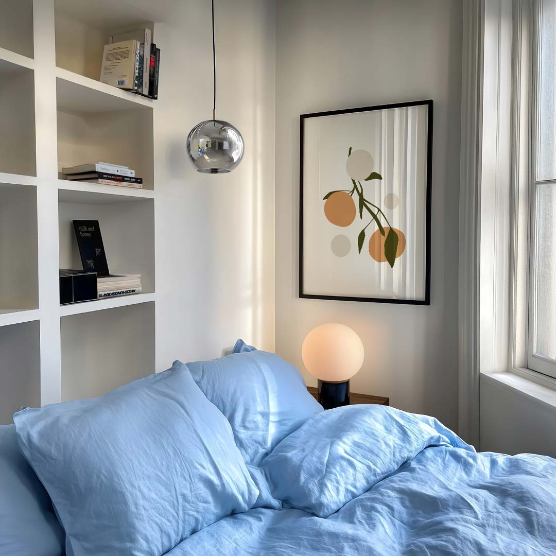 Minimalistische Oranje Citrus – staande muurposter met bloemen