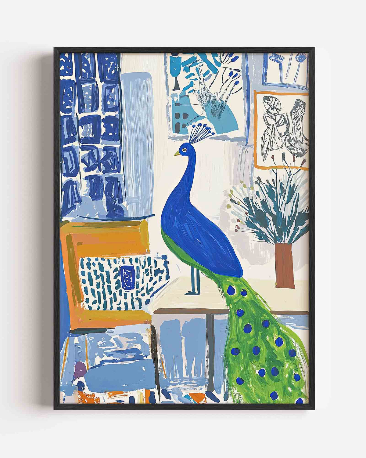 Pauw in interieur – dieren portret poster als wanddecoratie