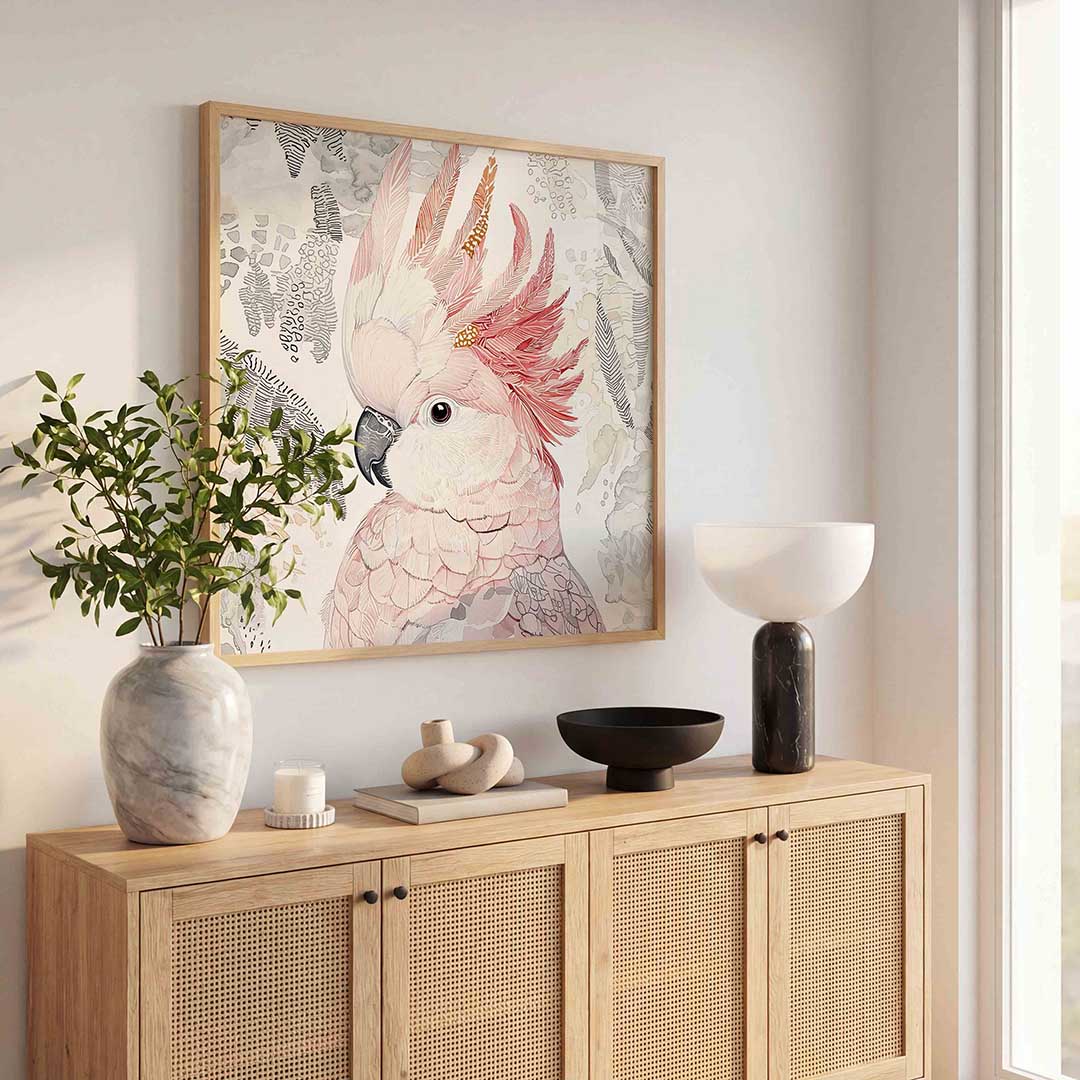 Papegaai met veren – dierenillustratie als vierkante poster