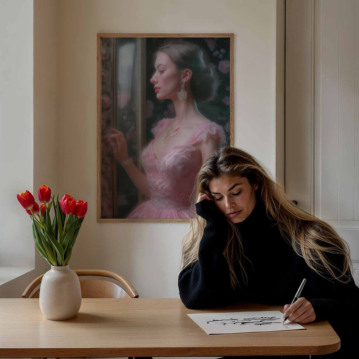 Dromerige Elegantie in Roze – paasposter in staand formaat