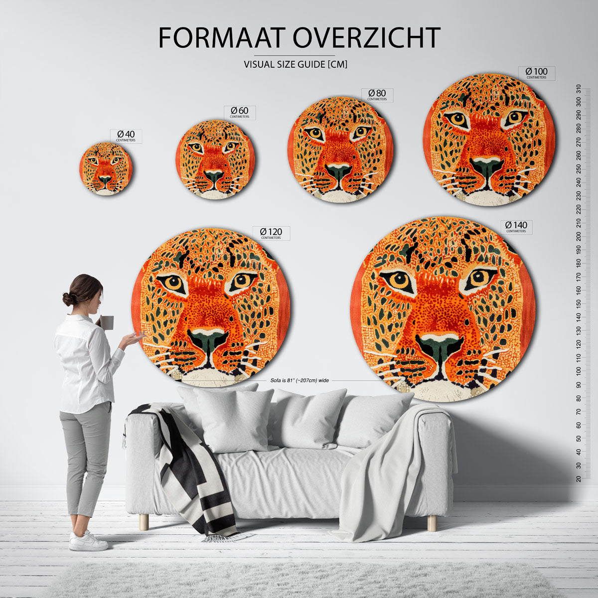 Luipaard gezicht – abstracte wandkunst met textuur als muurcirkel