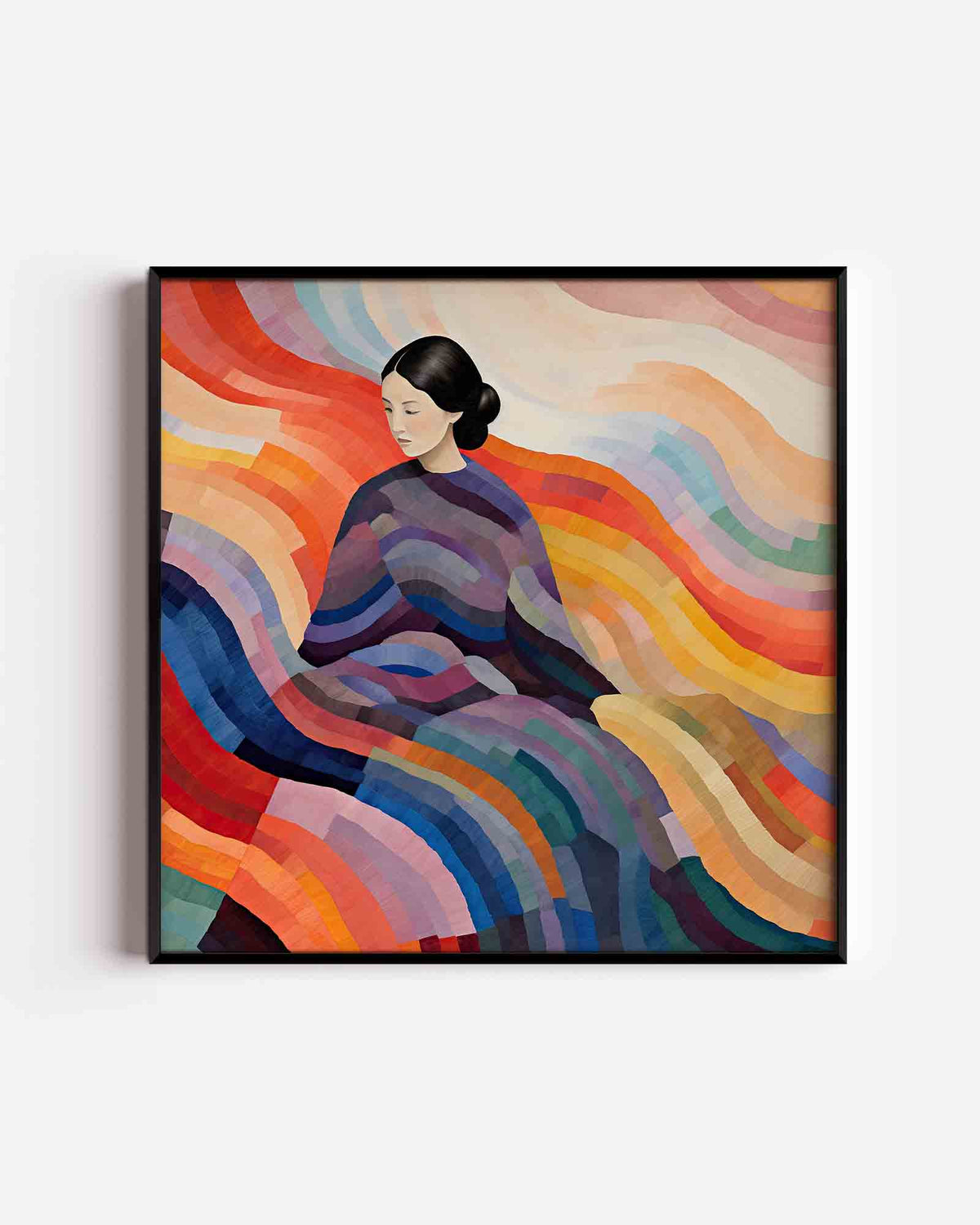 Vrouw met kleurrijke golven – kleurrijke illustratie poster als wanddecoratie