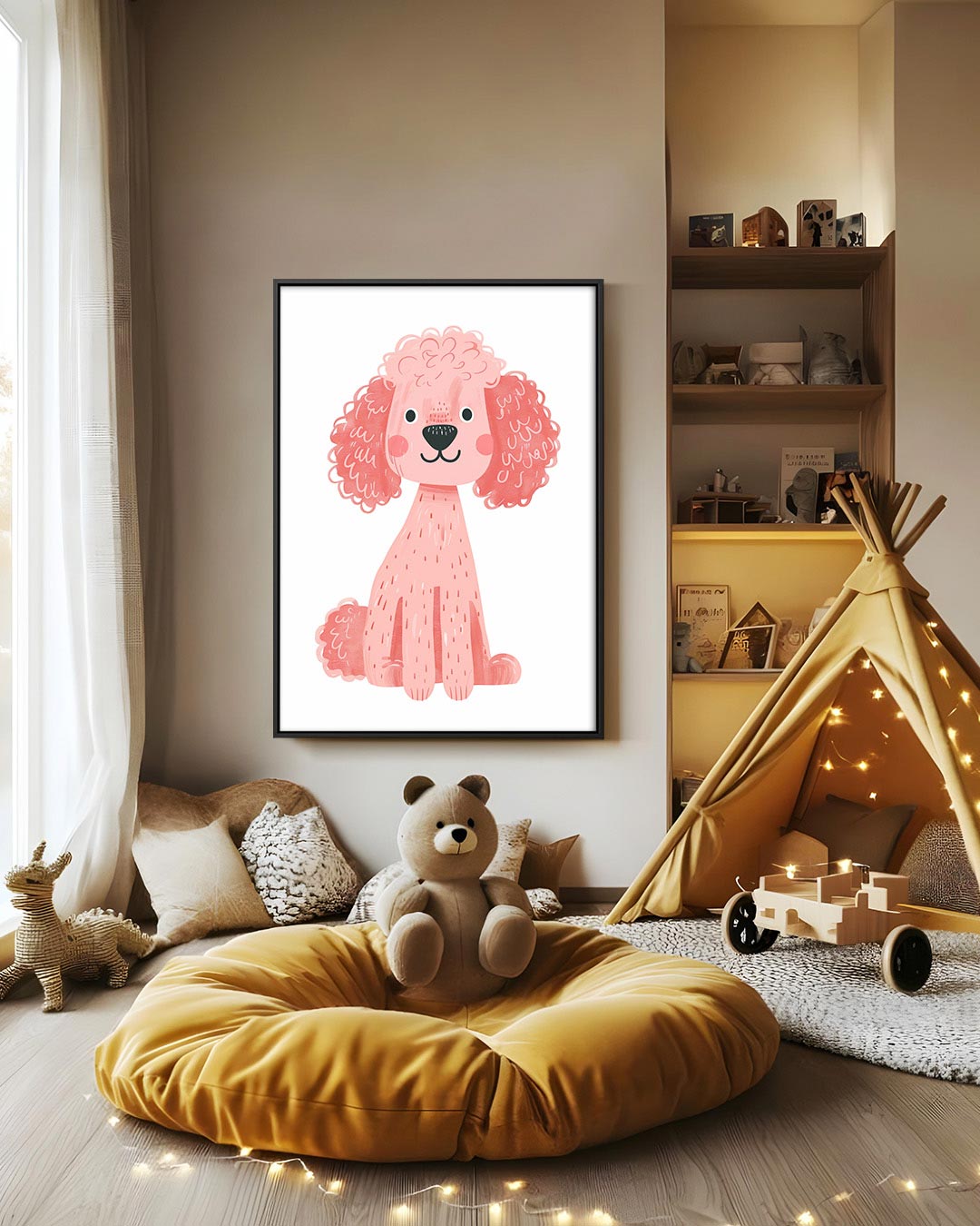 Vrolijke hond illustratie – decoratief kunstwerk voor aan de muur