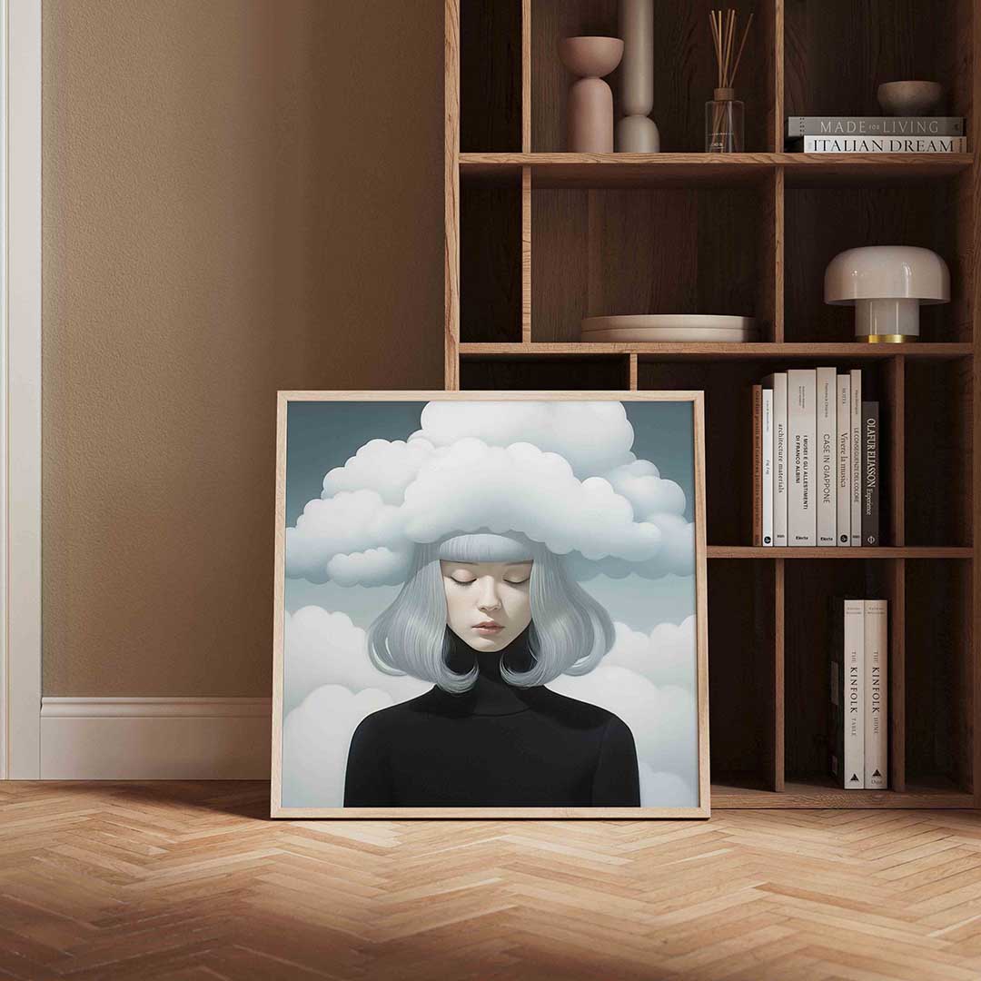 Vrouw met wolken – portret poster in vierkant formaat