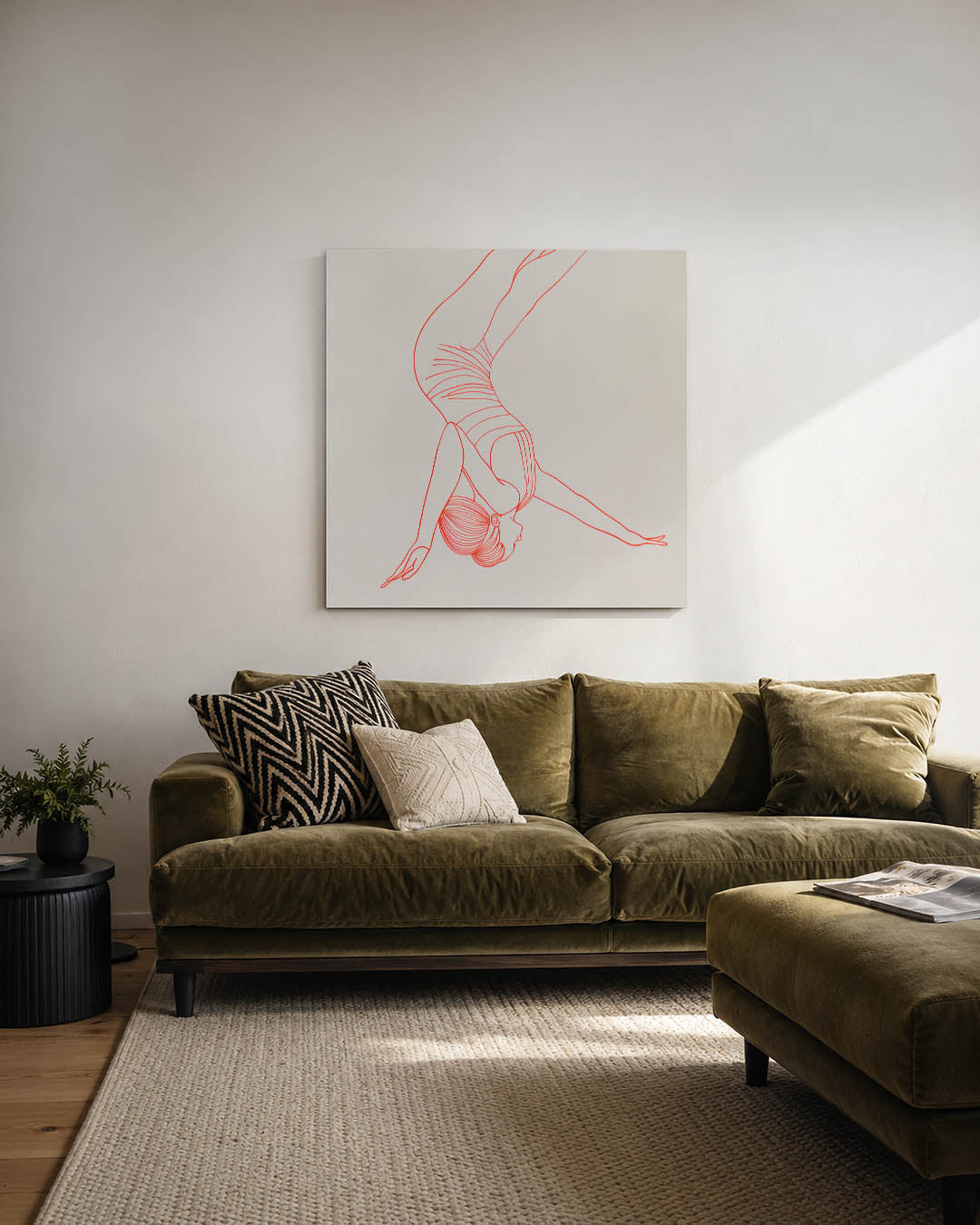 Elegante lijntekening kunstwerk – derde productweergave – dit kunstwerk toont een sierlijke figuur in een dynamische pose