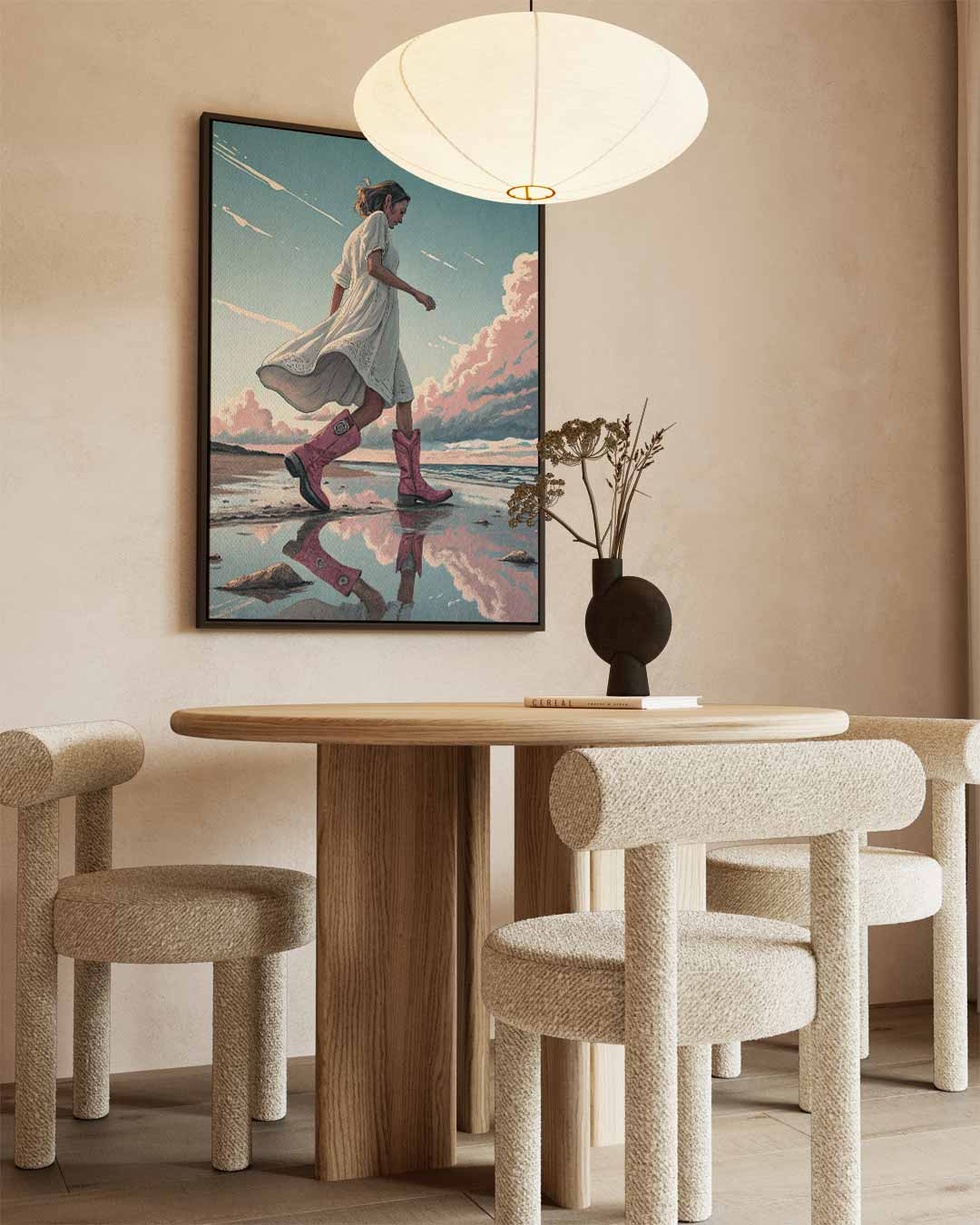 Stijlvolle Wandeling aan de Kust – staand kunstwerk voor modern interieur