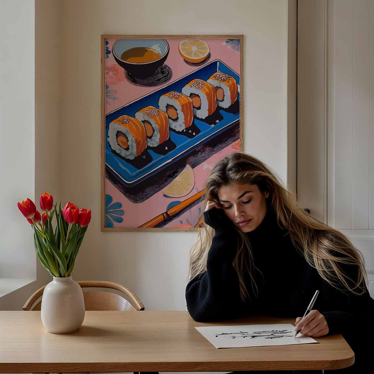Kleurrijke Sushi Delight – keuken poster als sfeervolle staande wanddecoratie