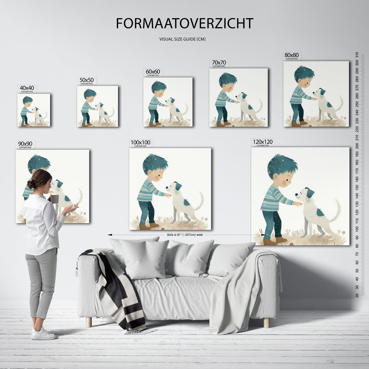 Jongen met hond – vierkante muurposter voor de kinderkamer