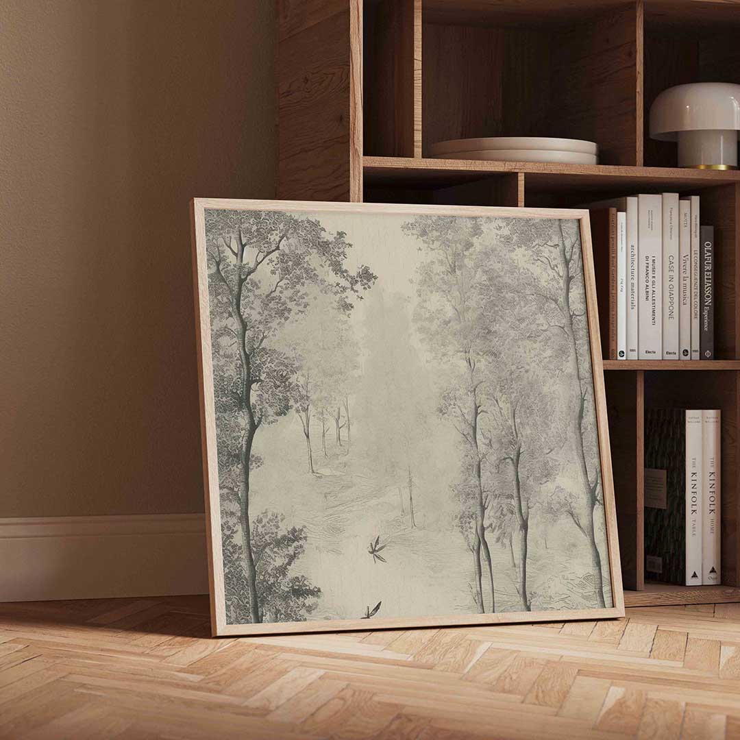 Bomen en libellen – vintage wandkunst als vierkante poster