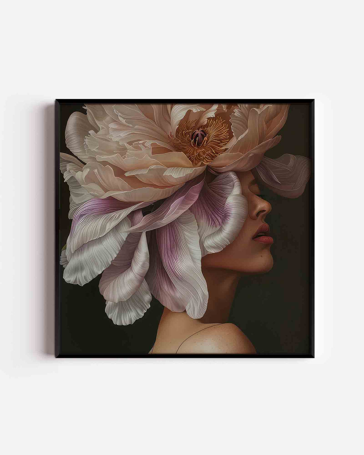 Bloem en gezicht – vrouwelijk portret als vierkante poster