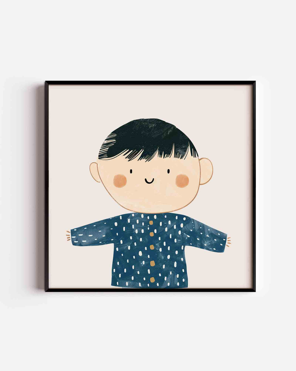 Kind met blauwe trui – vierkante kinderposter als wanddecoratie