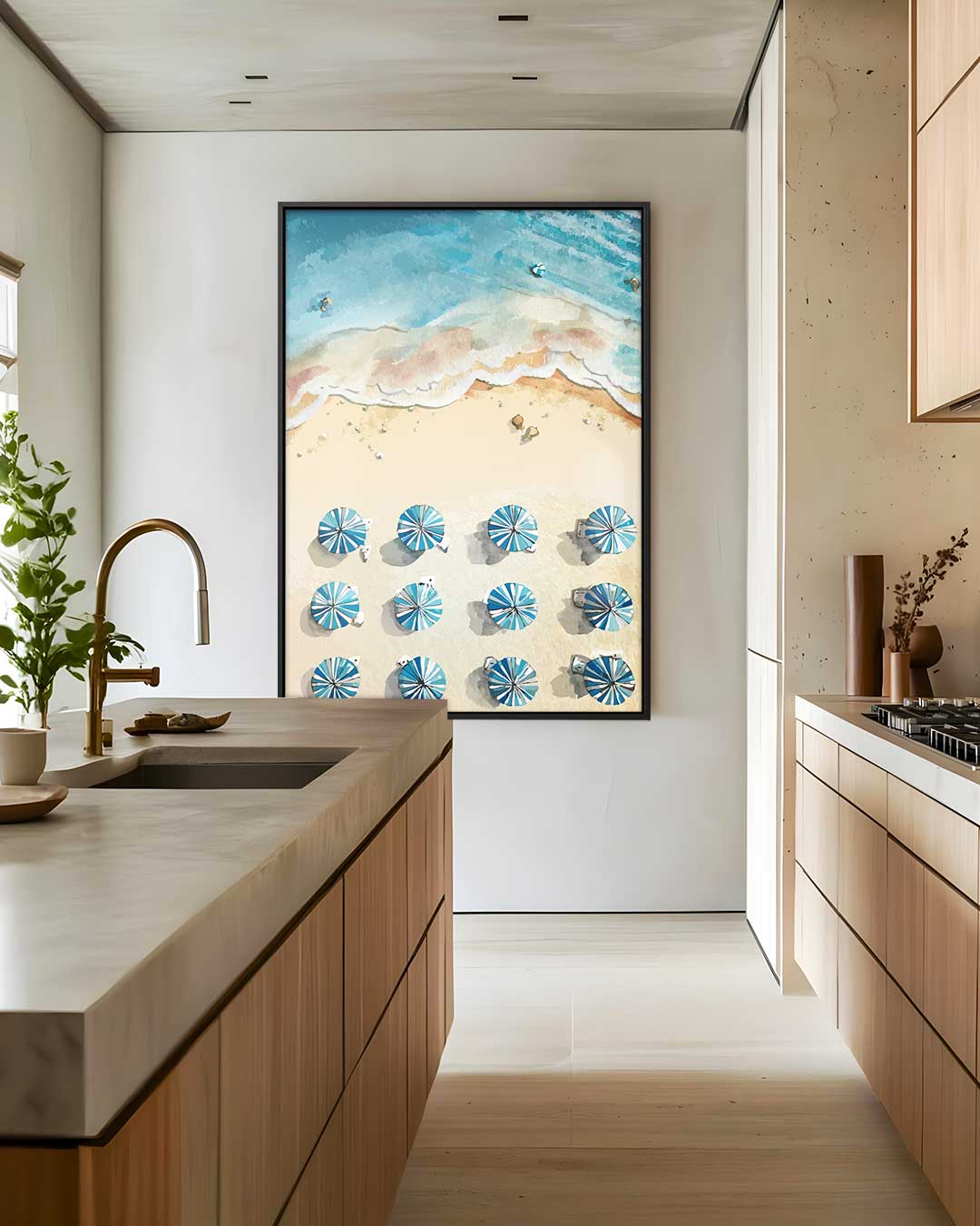 Zonnige Stranddag vanuit de Lucht – staand kunstwerk voor modern interieur