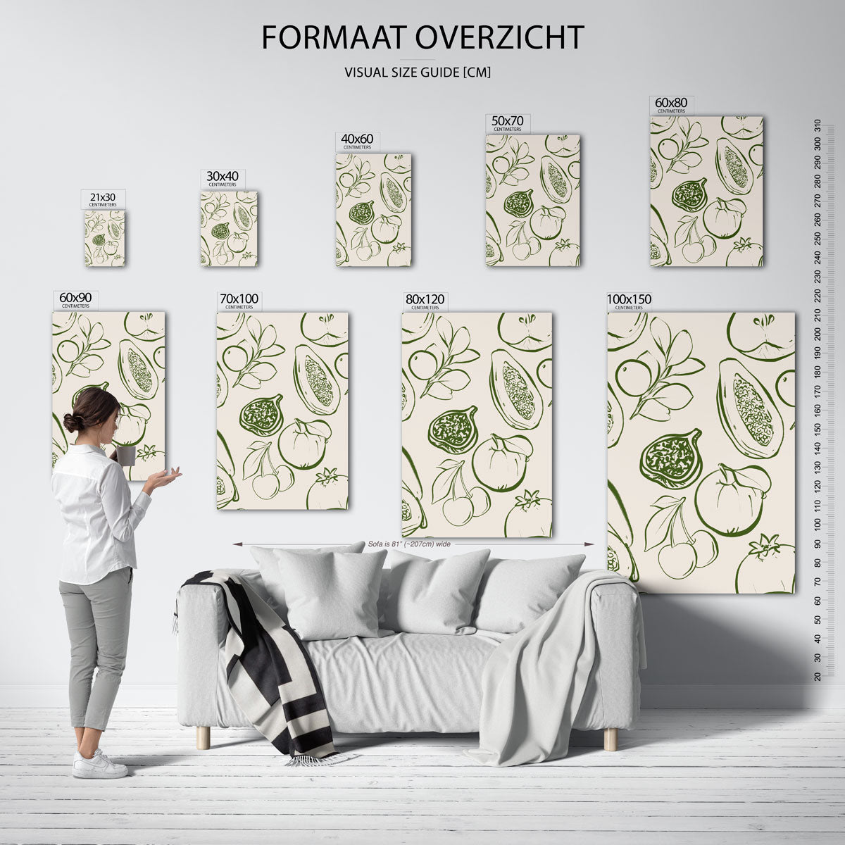 Fruit en bladeren – staande muurposter voor keuken of eethoek