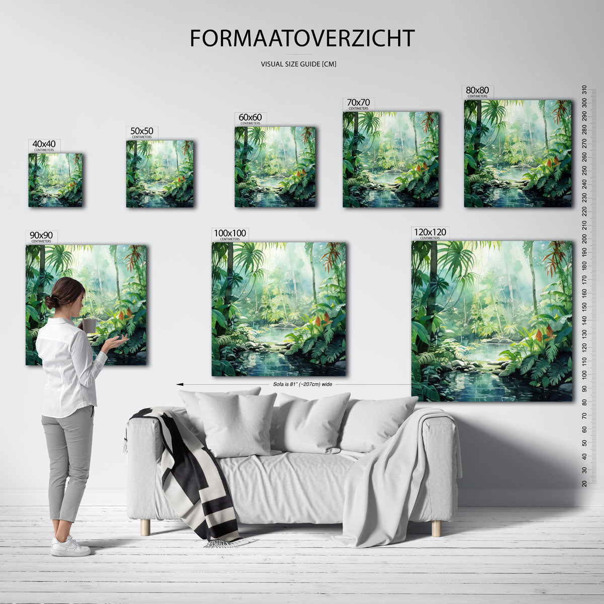 Tropisch bos – vierkante jungle wanddecoratie van WallArtistic