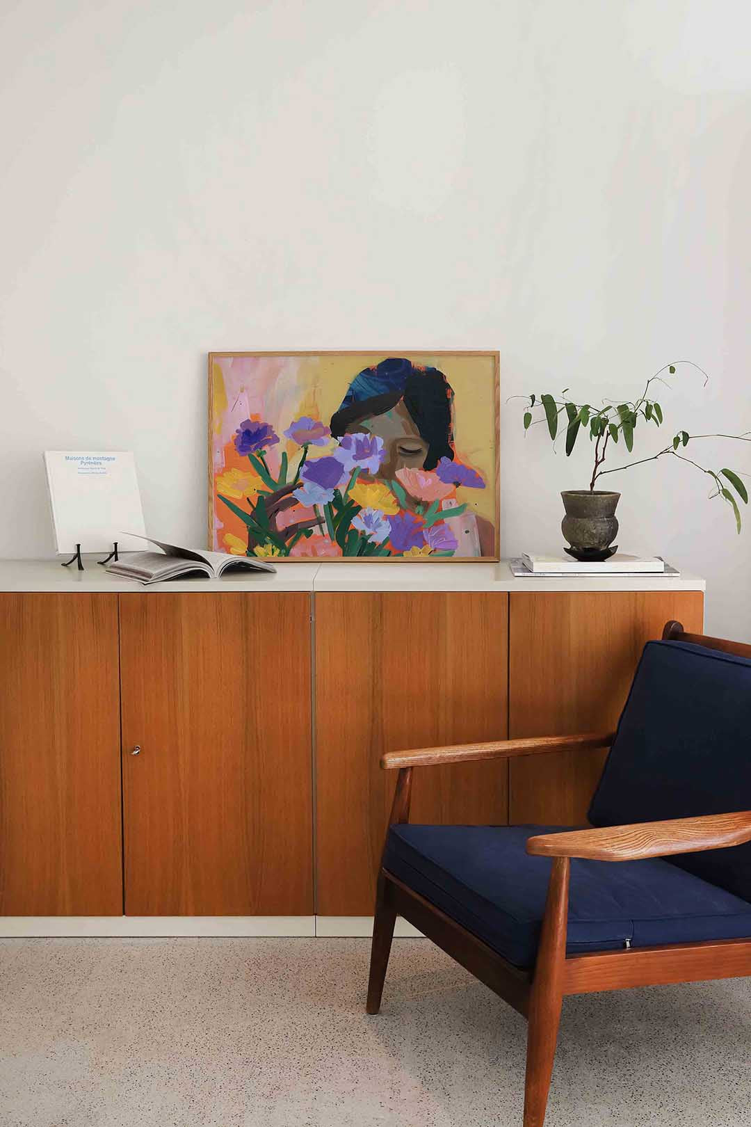 Bloemen en gezicht – liggende bloemen wanddecoratie van WallArtistic