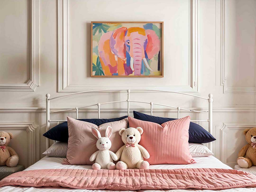 Olifant in kleurrijke tinten – kids poster in liggend formaat
