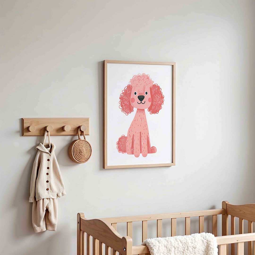 Roze poedel – kinderposter in staand formaat
