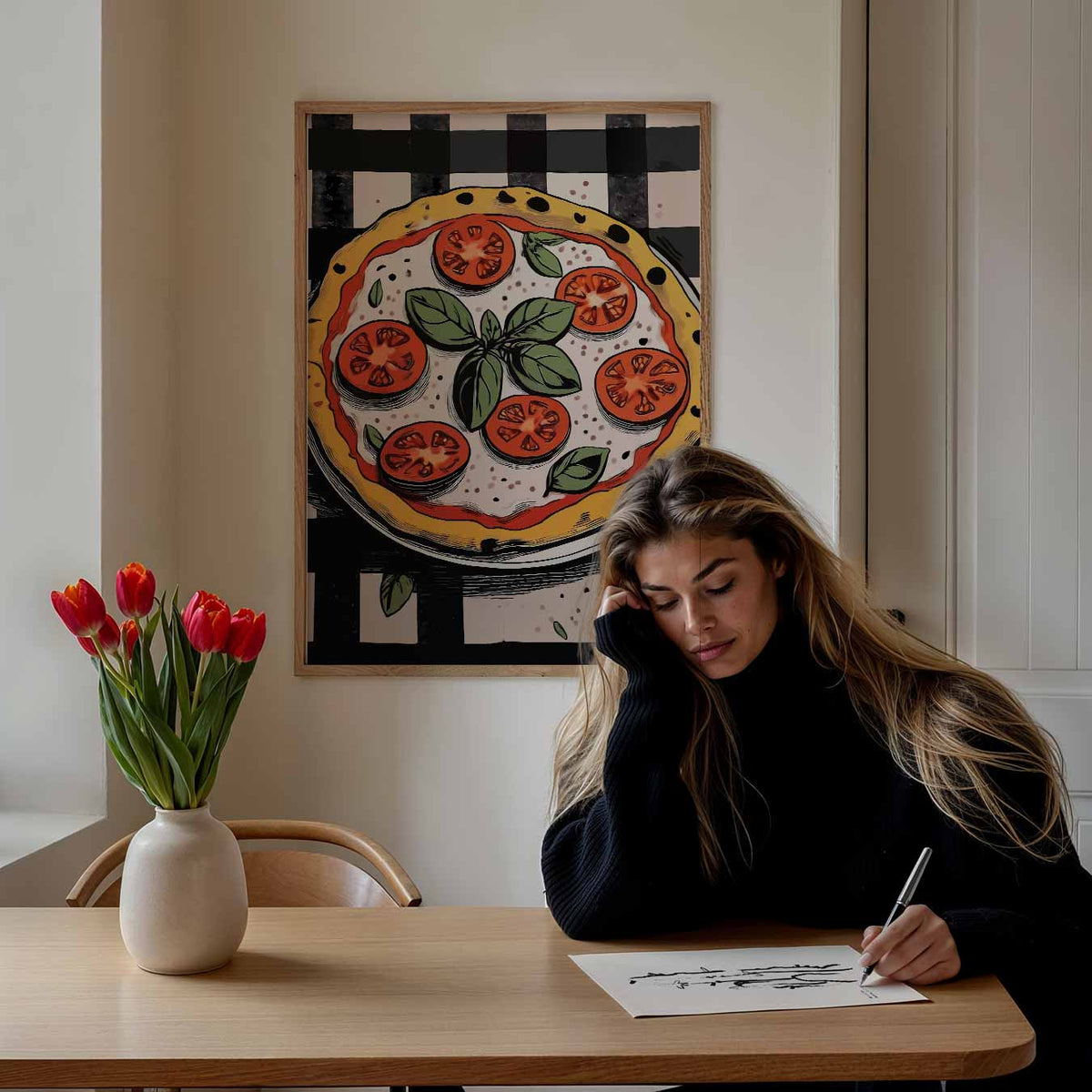 Italiaanse Pizza Illustratie – keuken poster als sfeervolle staande wanddecoratie