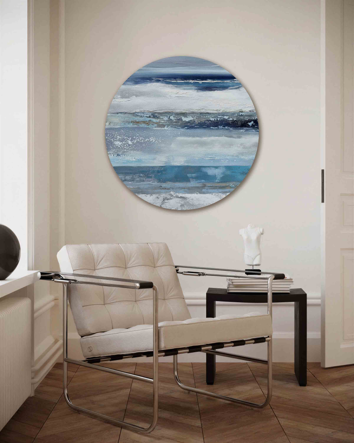 Horizontale lagen – vrouwelijk portret muurcirkel als wanddecoratie