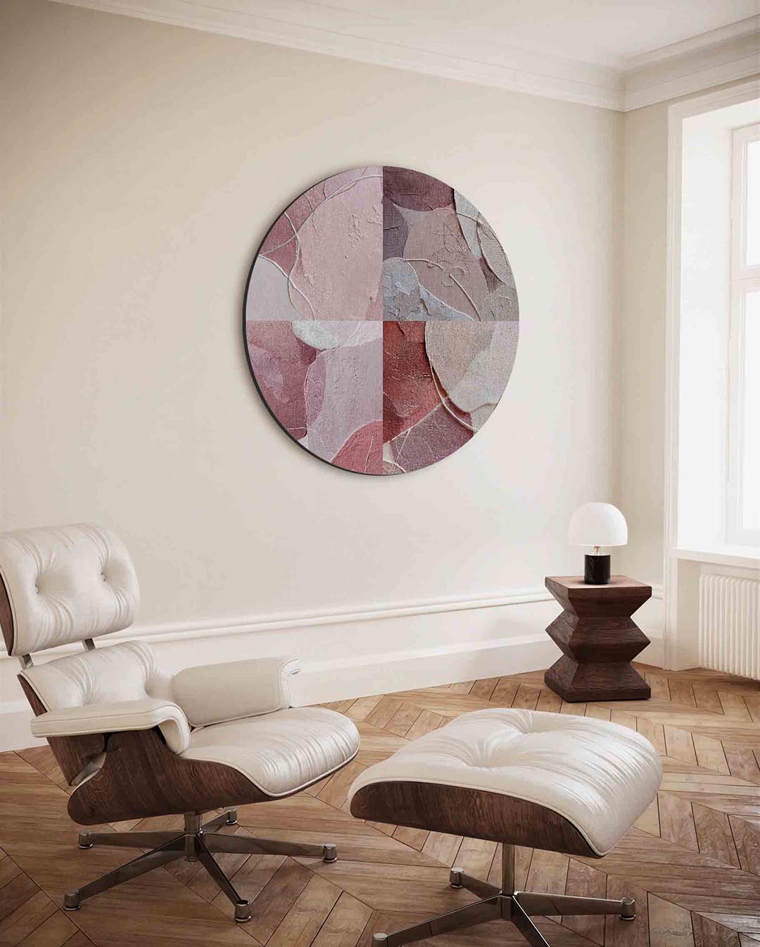 Abstracte vormen – moderne ronde wanddecoratie met vrouwelijk portret
