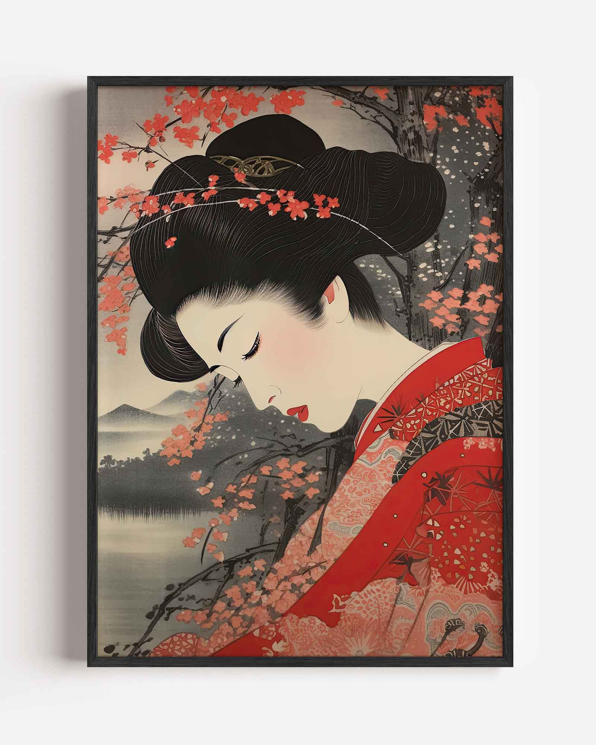 Vrouw met bloemen – Aziatische portret poster als wanddecoratie