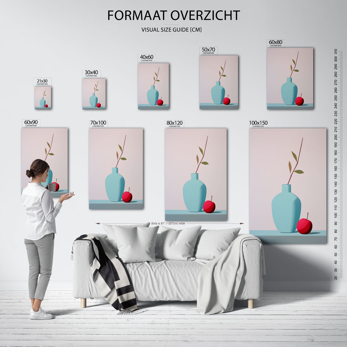 Vaas met tak en appel – staande muurposter met kunst en design