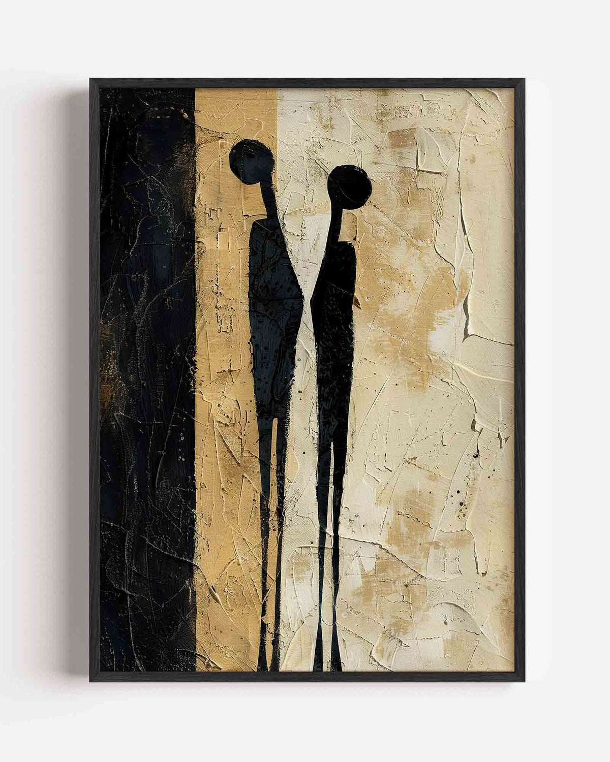 Twee figuren op beige – abstracte portret poster als wanddecoratie