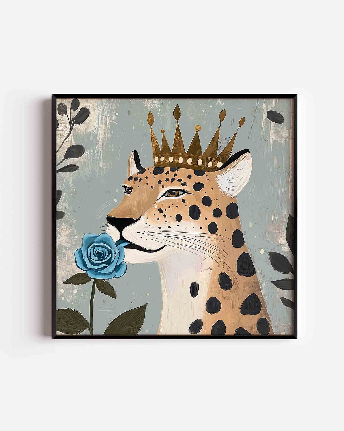 Luipaard met kroon – vierkante dierenposter als wanddecoratie
