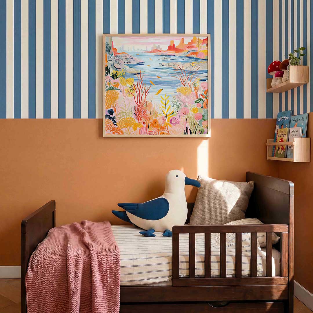 Levendige zeezicht – kids poster in vierkant formaat