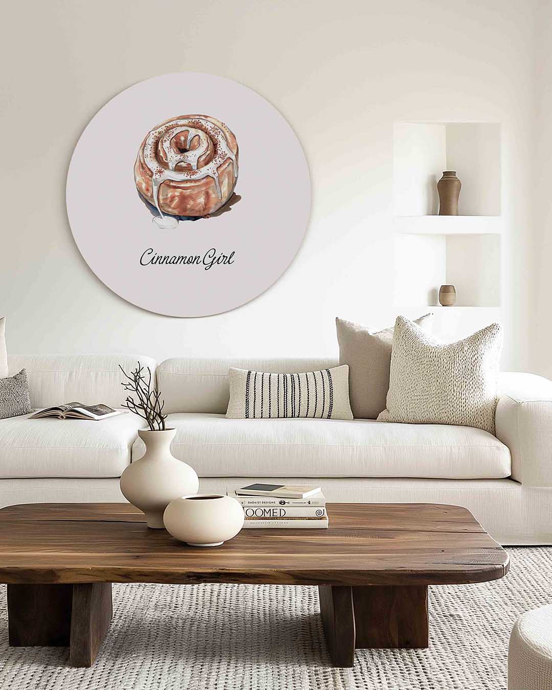 Kaneelbroodje – illustratie muurcirkel als ronde muurdecoratie