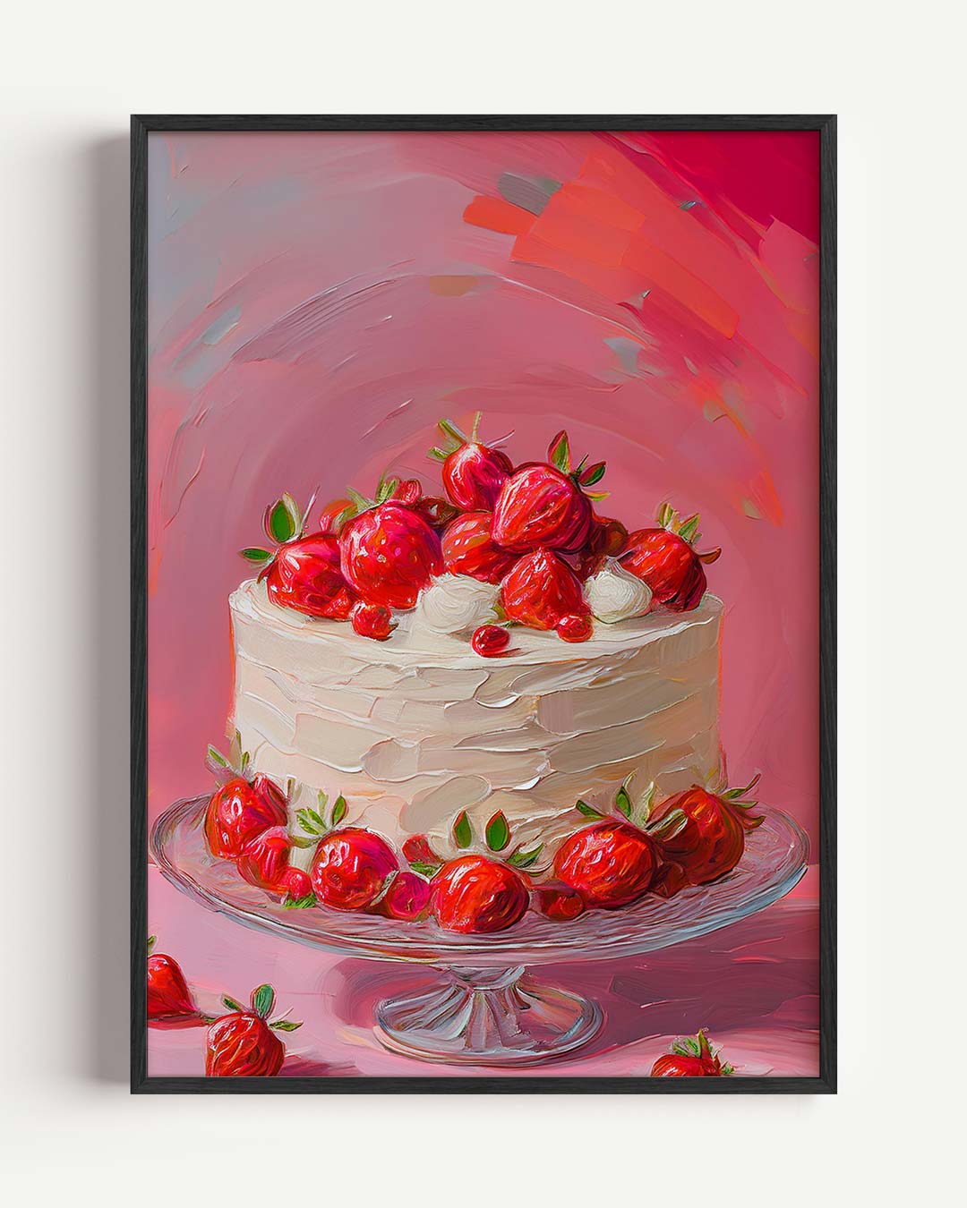 Zomerse Aardbeientaart Kunstposter – keuken portret poster als wanddecoratie