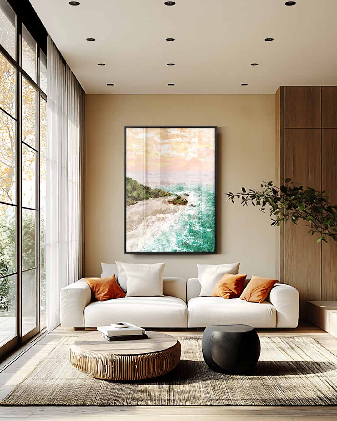 Zonsondergang aan de Kust – staand kunstwerk voor modern interieur